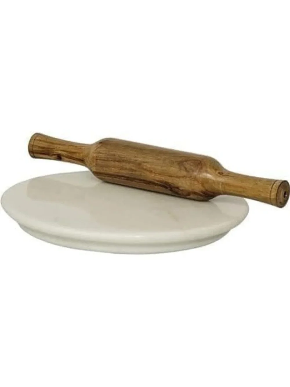 10-Inch Natural Marble Rolling Board & Wooden Pin Set for Roti, Pizza, Pastry
